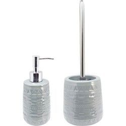 Toilet accessoires set toiletborstel en zeeppompje grijs keramiek - Badkameraccessoireset