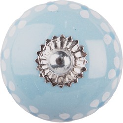 Clayre & Eef Deurknop  Ø 4x4 cm Blauw Keramiek Rond Bloemen Meubelknop