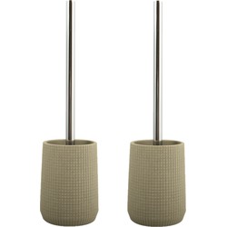 MSV Toilet/wc-borstel houder - 2x - kunststeen/metaal - taupe - 35 cm - Toiletborstels