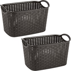 Plasticforte opbergmand/kastmandje - 2x - 19 liter - donkerbruin - kunststof - 29 x 39 x 25 cm - Opbergbox
