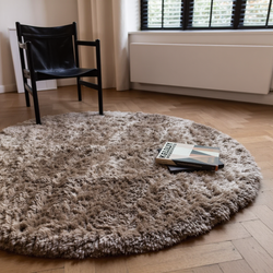 Rond hoogpolig vloerkleed Fender taupe - Polyester - Rond 240 Ø - (XL)