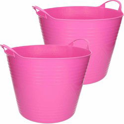 Flexibele emmer - 3x - roze - 27 liter - kunststof - 40 x 35 cm - Wasmanden