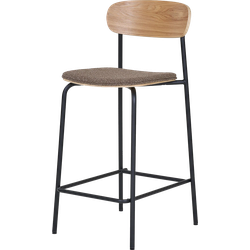 Justus barkruk met houten leuning bruin - stoffen zitvlak - 66 cm