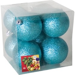 Gerimport Kerstballen - 8 stuks - ijsblauw - kunststof - glitters - D7 cm - Kerstbal