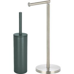 Spirella Badkamer accessoires set - WC-borstel/toiletrollen houder - donkergroen/zilver - Badkameraccessoireset