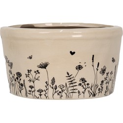 Clayre & Eef Bloempot  Ø 16x9 cm Beige Zwart Keramiek Bloemen Bloempot Binnen