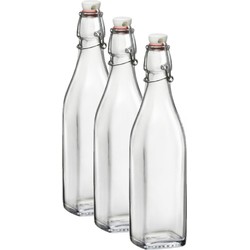 3x Limonadeflessen/waterflessen transparant 250 ml vierkant - Weckpotten