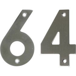 AMIG Huisnummer 64 - massief Inox RVS - 10cm - incl. bijpassende schroeven - zilver - Huisnummers