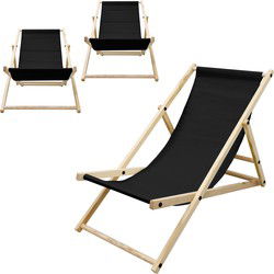 Set van 3 opvouwbare ligstoel zwart hout verstelbare rugleuning tot 120 kg ligstoel tuinligstoel strandligstoel