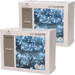 Set van 2x stuks clusterverlichting helder wit buiten 768 lampjes met timer kerstverlichting - Kerstverlichting kerstboom