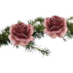 2x stuks kerstboom bloemen op clip oud roze 14 cm - Kersthangers