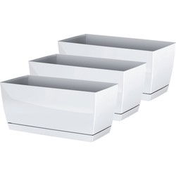 Prosperplast plantenpot - 3x - kunststof - parel wit - 24 x 12 x 11 cm - Plantenpotten