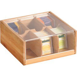 Kesper Theedoos - bamboe - 6 vakken - 21 x 22 x 9.5 cm - Theekist - Theedozen