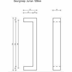 Deurgreep Jurian - staal - 128 mm - Modern - Handgreep - Kastgreep - Ladegreep