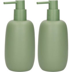 Zeeppompje/dispenser kunststeen - 2x - salie groen - 7 x 16 cm - Scandinavisch design - Zeeppompjes