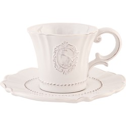 Clayre & Eef Kop en schotel  125 ml Wit Keramiek Rond Servies