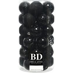 37x stuks kunststof kerstballen zwart 6 cm inclusief kerstbalhaakjes - Kerstbal