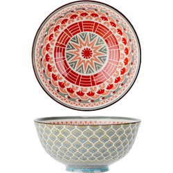 Oosterse serveerschaal - rood - rond - 12 cm - porselein - soepkom - diep bord - Serveerschalen