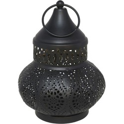 Tuin deco lantaarn - Marokkaanse sfeer stijl - zwart/goud - D12 x H16 cm - metaal - buitenverlichting - buitenverlichting - Lantaarns