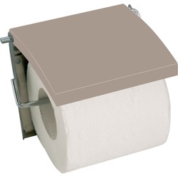 MSV Toiletrolhouder wand/muur - metaal en MDF hout klepje - beige - Toiletrolhouders