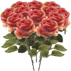 12x Kunstbloemen steelbloem roze Roos 45 cm - Kunstbloemen