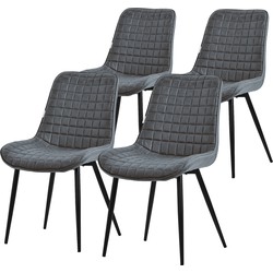 Eetkamerstoel set van 4 antraciet met kunstlederen bekleding en stalen poten Keukenstoel met rugleuning ML design