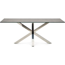 Kave Home - New Argo Tafel 200x100, inox, porselein Iron Moss