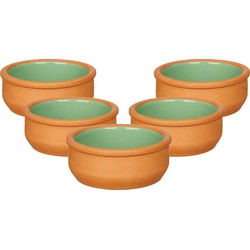 Set 18x tapas/creme brulee serveer schaaltjes terracotta/groen 8x4 cm - Snack en tapasschalen