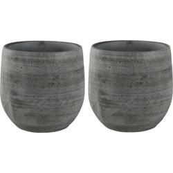 2x stuks plantenpotten/bloempotten in een strakke Modern design look mystic grijs Dia 15 cm en Hoogt - Plantenpotten