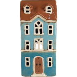 Clayre & Eef Waxinelichthouder Huis 11x9x22 cm Blauw Bruin Keramiek Theelichthouder