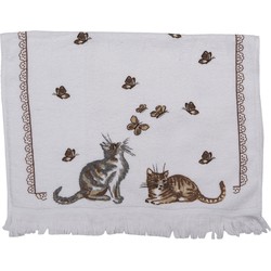 Clayre & Eef Gastendoekje  40x66 cm Wit Bruin Katoen Katten Toilet handdoek