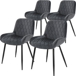 ML Design Set van 4 eetkamerstoelen Eetkamerstoel met rug en armleuningen, antraciet, fluwelen zitting, metalen poten, keukenstoelen Woonkamerstoelen Stoelen met bekleding