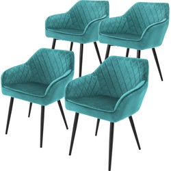Eetkamerstoel set van 4 diamond quilting met rugleuning en armleuningen Petrol keukenstoel met microvezel fluwelen hoes ML design