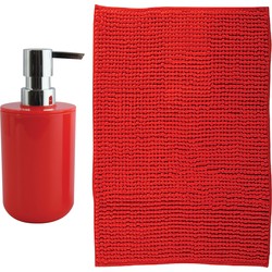 MSV badkamer droogloop mat - Genua - 50 x 80 cm - met bijpassend zeeppompje - rood - Badmatjes
