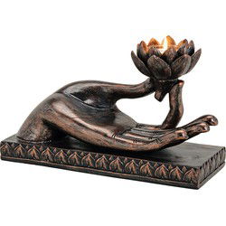 Buddha Hand met theelichthouder van poly bruin (B/H/D) 32x19x15cm