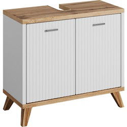 Badplaats Wastafel Onderkast Colima 60 x 28 x 54 cm - Eiken met Wit - Badkamerkast – Staand Wastafelmeubel