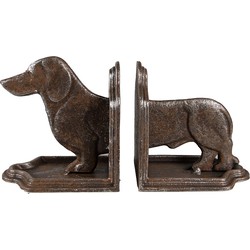 Clayre & Eef Boekensteunen Set van 2 Hond Teckel 23x8x13 cm Bruin Ijzer Boekenhouders