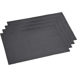 4x Rechthoekige onderleggers/placemats voor borden zwart geweven print 29 x 43 cm - Placemats