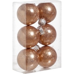 6x Koperen glitter twinkle kerstballen 6 cm kunststof - Kerstbal