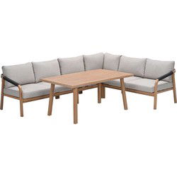 Monti lounge-diningset - 5-dlg. - light teaklook - zwart - gobi sand
