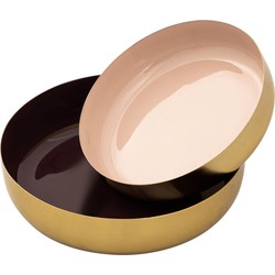 SVJ Schalen Rond - 22 x 22 x 4 cm - Metaal - Goud/Roze - Set van 2