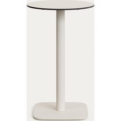 Kave Home - Ronde hoge witte Dina-buitentafel met wit gelakte metalen poot Ø 60 x 96 cm