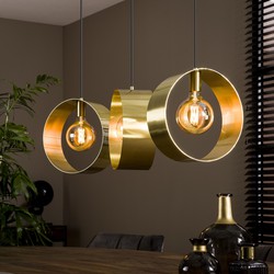 Hoyz - Hanglamp Vegas met 3 ronde lampen - Goud afgewerkt - 150cm lang - Industriële Hanglamp voor woonkamer of eetkamer