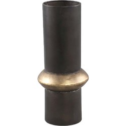 PTMD Tanis Ronde Bloempot - H33,5 x Ø13,5 cm - Ijzer - Zwart/Goud