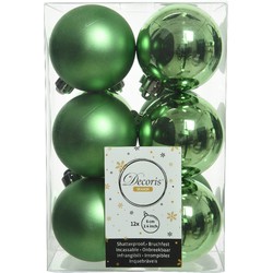 12x stuks kunststof kerstballen groen 6 cm glans/mat - Kerstbal