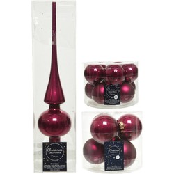 Glazen kerstballen pakket framboos roze glans/mat 32x stuks inclusief piek glans - Kerstbal