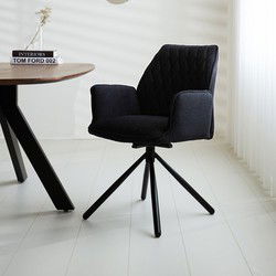 Draaibare Eetkamerstoel Novan Zwart Bouclé – 180° Draaibaar