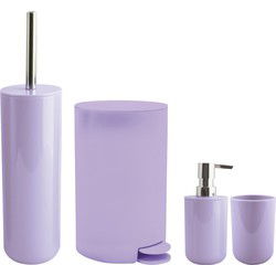 MSV Toiletborstel in houder/beker/zeeppompje/pedaalemmer set Moods - kunststof - lila paars - Badkameraccessoireset
