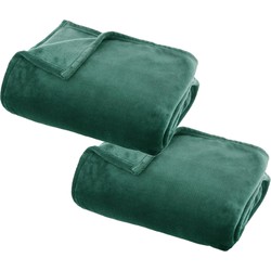 2x Stuks Fleece deken/fleeceplaid groen 125 x 150 cm polyester - Plaids
