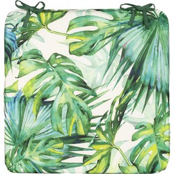 Anna's collection Stoelkussen monstera - wit/groen - 40 x 40 cm - tuinstoelkussens